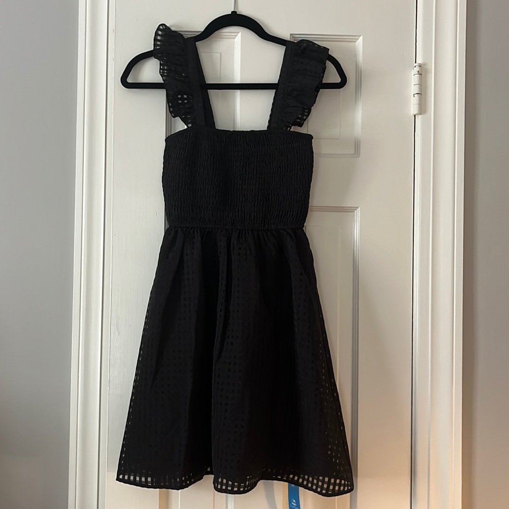 Leia Smocked Lace Black Mini Dress